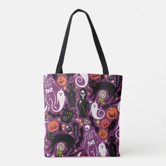 Retro Halloween paarse Tote Bag (Achterkant)