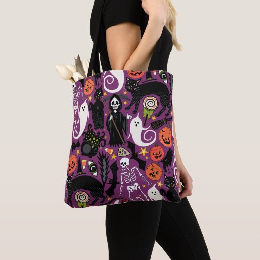 Retro Halloween paarse Tote Bag (Dichtbij)