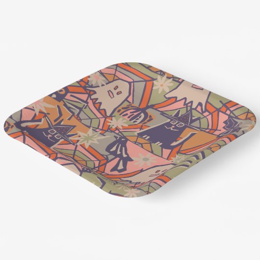 Retro Halloween Papieren Bordje (Gebogen)