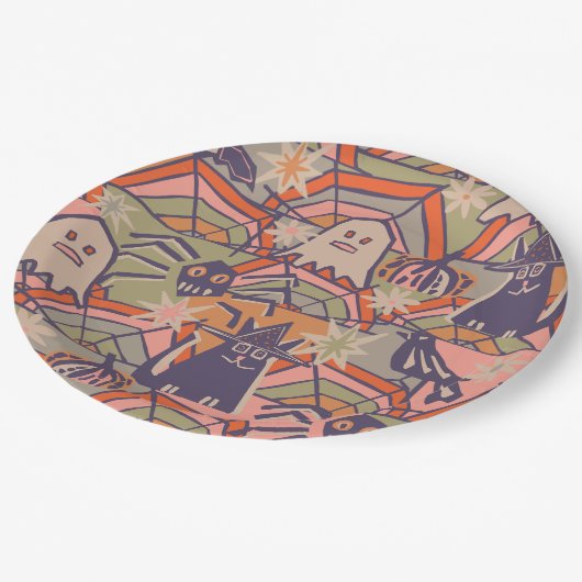 Retro Halloween Papieren Bordje (Gekanteld)