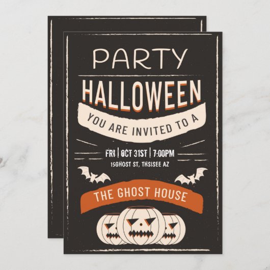 Retro Halloween Party Invitation Kaart (Voorkant / Achterkant)