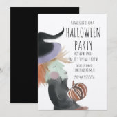 Retro Halloween Party Waterverf Witch Pumpkin Kaart (Voorkant / Achterkant)