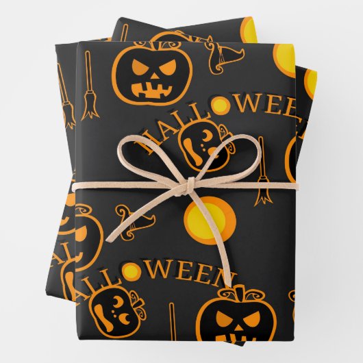 Retro Halloween Pattern Pumpkin Inpakpapier Vel (In situ)