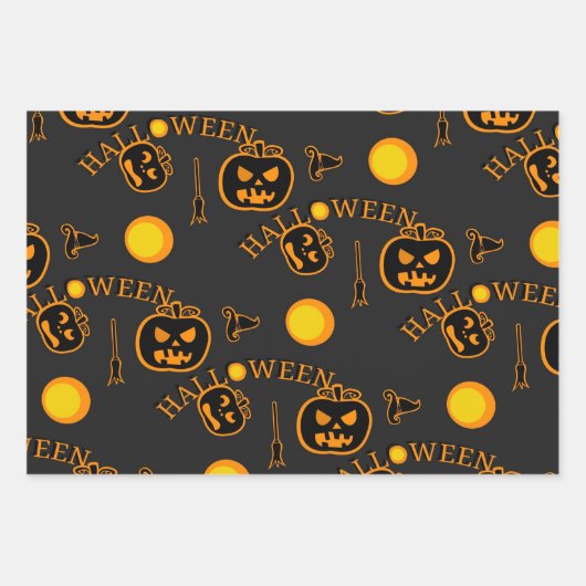 Retro Halloween Pattern Pumpkin Inpakpapier Vel (Voorkant 3)