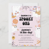 Retro Halloween Pink 1e verjaardag Uitnodiging (Voorkant)