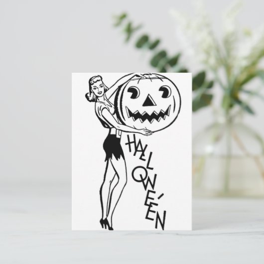 Retro Halloween Pinup Briefkaart (Staand voorkant)