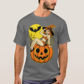 Retro Halloween Pinup Witch op Pompoen T-shirt (Voorkant)