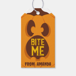 Retro Halloween pompoen bijt me griezelig Oranje g Cadeaulabel