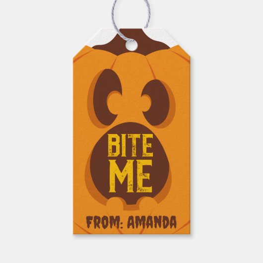 Retro Halloween pompoen bijt me griezelig Oranje g Cadeaulabel (Voorkant)