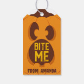 Retro Halloween pompoen bijt me griezelig Oranje g Cadeaulabel (Achterkant)