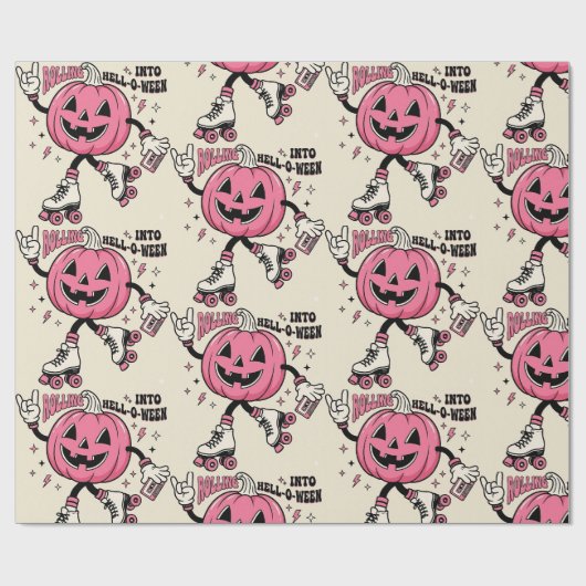 retro halloween pompoen cadeaupapier (Vlak)