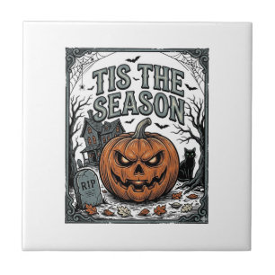 Retro Halloween Pompoen Kat Tis The Season T-shirt Tegeltje