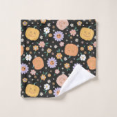 Retro Halloween pompoenen en bloemen patroon Bad Handdoek (Wasdoekje)