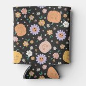 Retro Halloween pompoenen en bloemen patroon Blikjeskoeler (Voorkant)