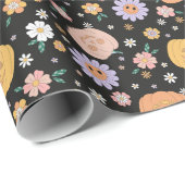 Retro Halloween pompoenen en bloemen patroon Cadeaupapier (Rol Hoek)