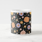 Retro Halloween pompoenen en bloemen patroon Grote Koffiekop (Voorkant)