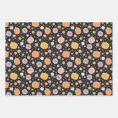 Retro Halloween pompoenen en bloemen patroon Inpakpapier Vel (Voorkant 3)