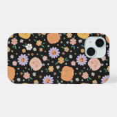 Retro Halloween pompoenen en bloemen patroon iPhone 15 Case (Achterkant horizontaal)