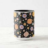 Retro Halloween pompoenen en bloemen patroon Mok (Midden)