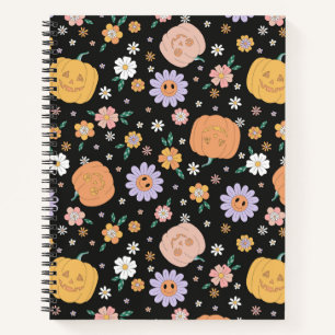 Retro Halloween pompoenen en bloemen patroon Notitieboek