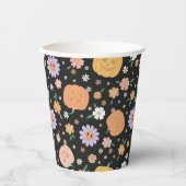Retro Halloween pompoenen en bloemen patroon Papieren Bekers (Voorkant)