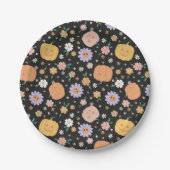 Retro Halloween pompoenen en bloemen patroon Papieren Bordje (Voorkant)