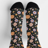Retro Halloween pompoenen en bloemen patroon Sokken (Top)