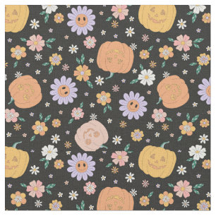 Retro Halloween pompoenen en bloemen patroon Stof