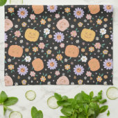 Retro Halloween pompoenen en bloemen patroon Theedoek (Gevouwen)