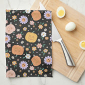Retro Halloween pompoenen en bloemen patroon Theedoek (Quarter Fold)