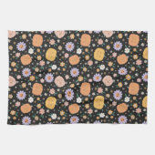 Retro Halloween pompoenen en bloemen patroon Theedoek (Horizontaal)
