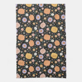 Retro Halloween pompoenen en bloemen patroon Theedoek (Verticaal)