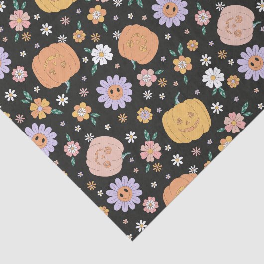 Retro Halloween pompoenen en bloemen patroon Tissuepapier (Detail)