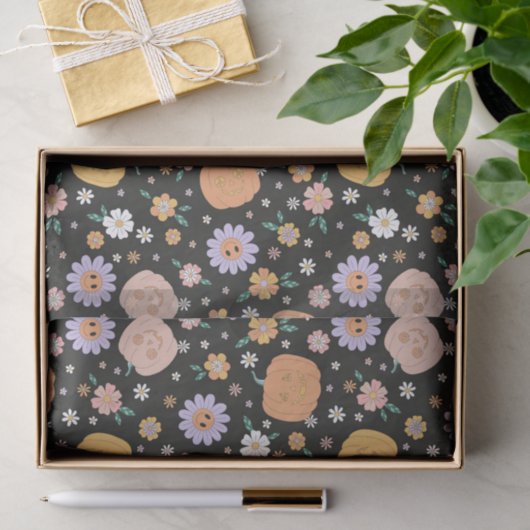 Retro Halloween pompoenen en bloemen patroon Tissuepapier (Geschenk)