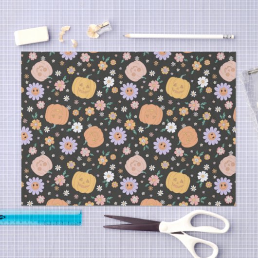 Retro Halloween pompoenen en bloemen patroon Tissuepapier (Craft)