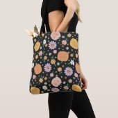 Retro Halloween pompoenen en bloemen patroon Tote Bag (Dichtbij)