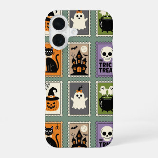 Retro Halloween Postage Stamp Pattern – Cute Ghost iPhone 16 Hoesje