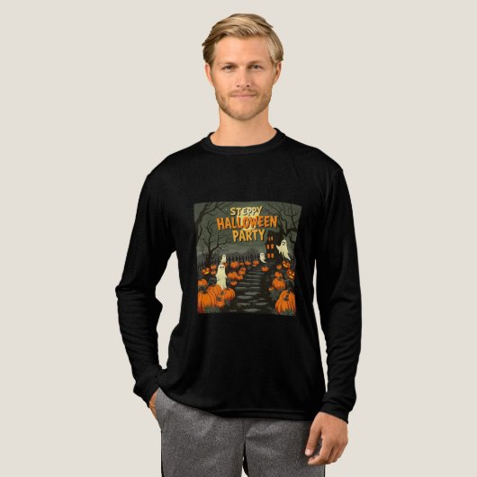 Retro Halloween Poster – Pumpkin & Ghosts uit de j Tri-Blend Shirt (Voorkant)