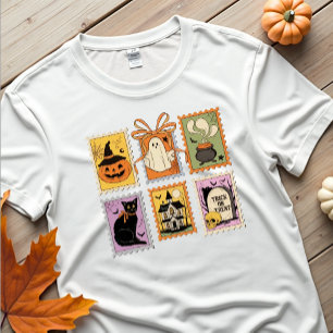 Retro Halloween Postzegels Griezeld Graphic T-shir T-shirt