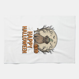 Retro Halloween Pug Hond Heksenhoed Shirt Ontwerp_ Theedoek