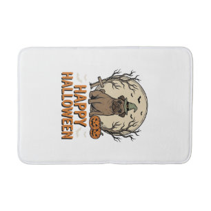 Retro Halloween Pug Hond Heksenhoed T-shirt Ontwer Badmat