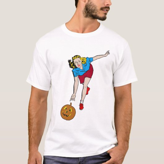Retro Halloween Pumpkin Bowling Girl T-shirt (Voorkant)