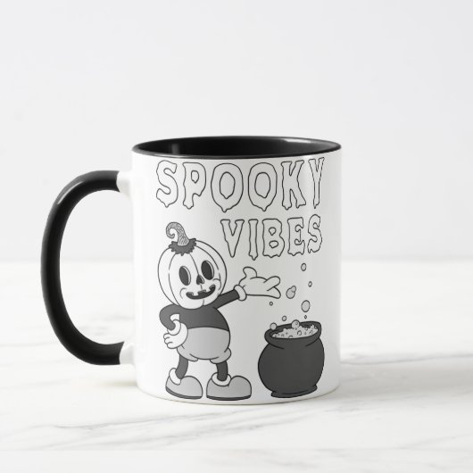 Retro Halloween Pumpkin Spooky Vibes Ghost Mok (Links)