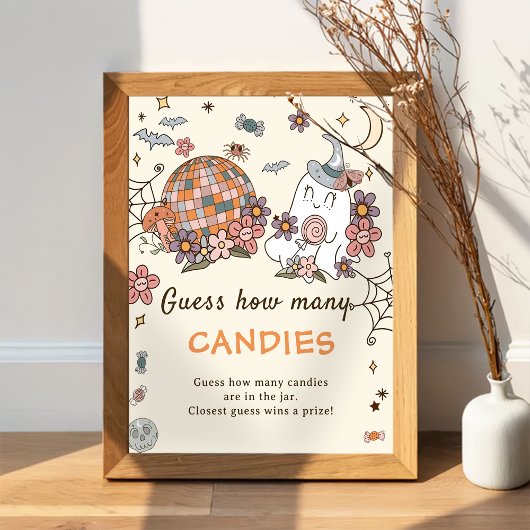 Retro Halloween Raad hoeveel Snoepjes spel Poster