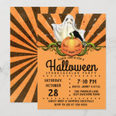 Retro Halloween Rays, Jack o'lantern Ghost Kaart (Voorkant / Achterkant)