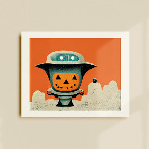 Retro Halloween Robot 001 Cute Kinder Art Poster