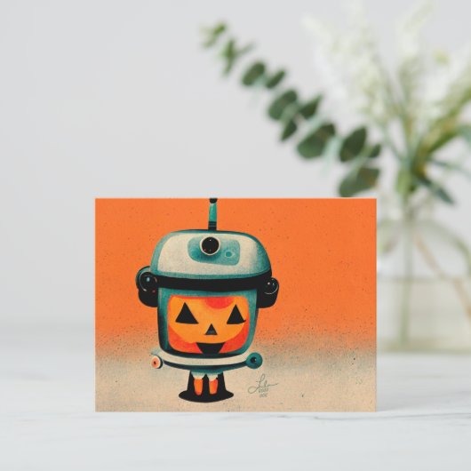 Retro Halloween Robot 002 ・ Aangepaste Kinder kuns Briefkaart (Staand voorkant)