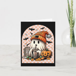 Retro Halloween Schattige Ghost Drink Koffiepompoe Kaart