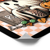 Retro Halloween Schattige Ghost Drink Koffiepompoe Poster (Hoek)