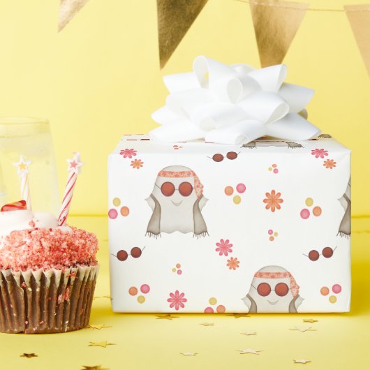 Retro Halloween Schattigee Kinder Floral Ghost Cadeaupapier (Verjaardagsfeest)